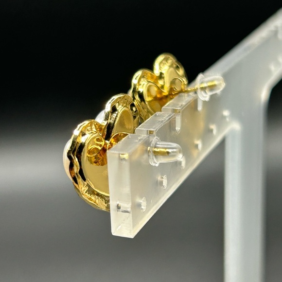 Gold Heart Earrings with Pearl Center – Classic Studs - Picture 3 of 4